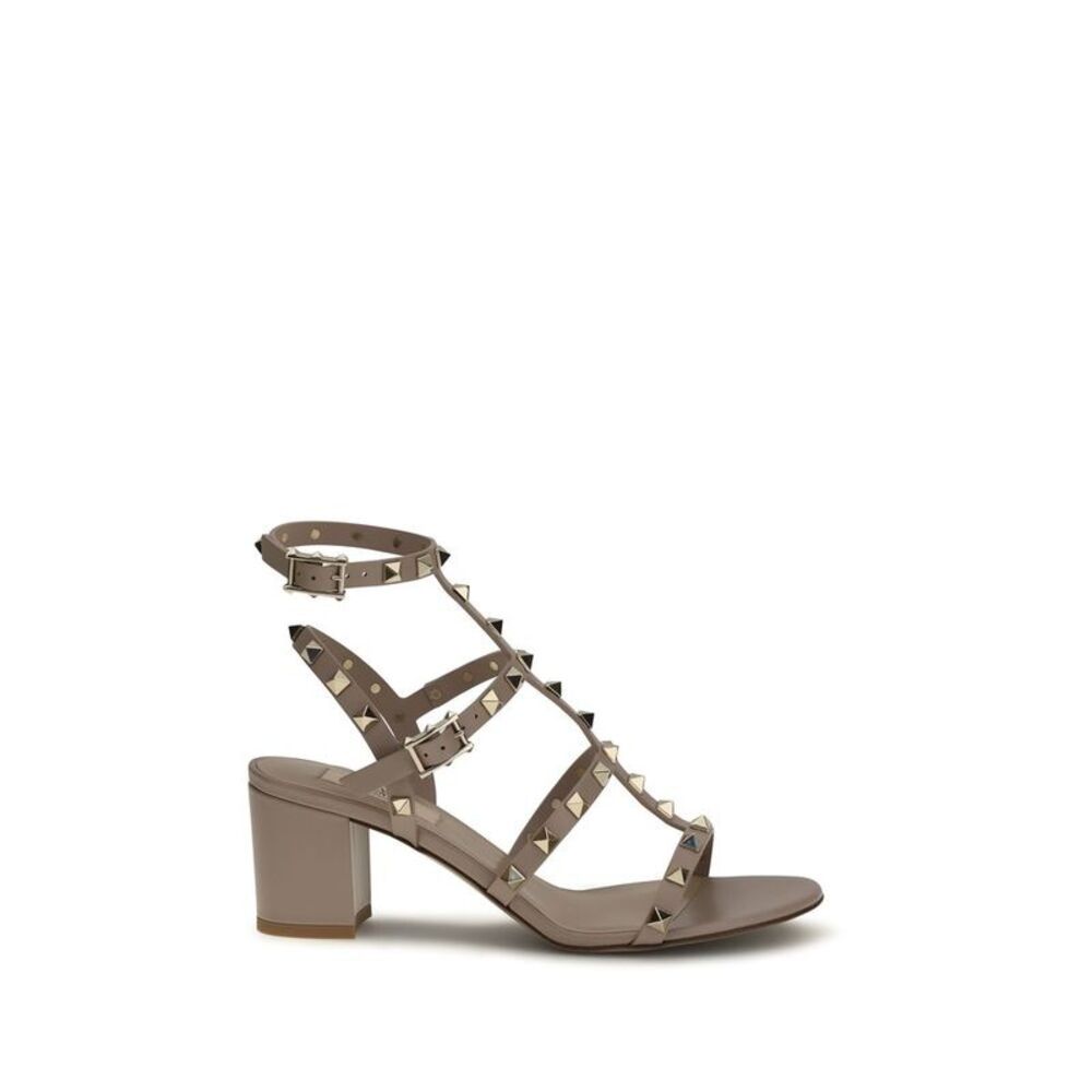 Valentino Garavani Beige Calf Leather Bos Taurus Strap-On Women's Sandals